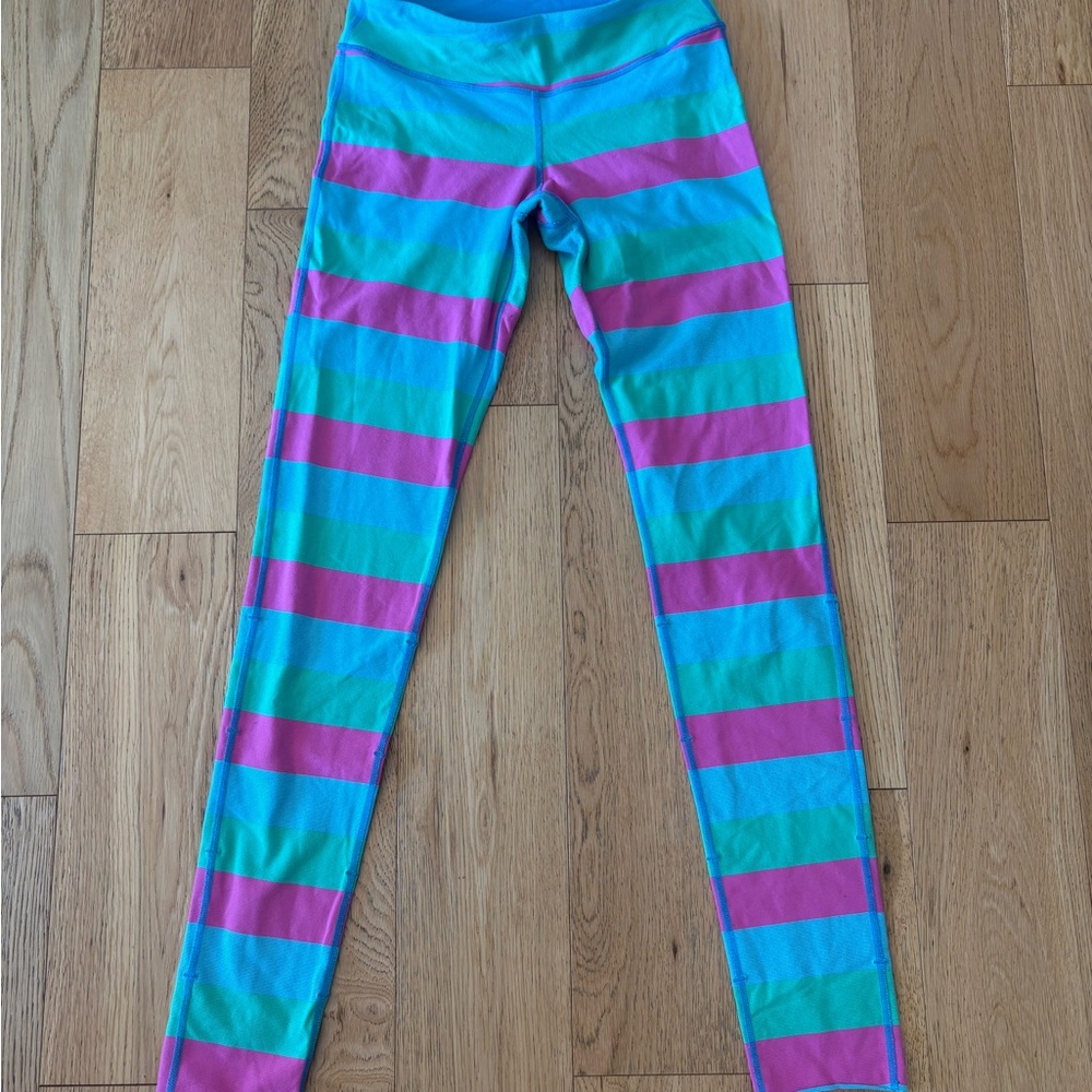 Girls' Striped Turquoise & Magenta Leggings